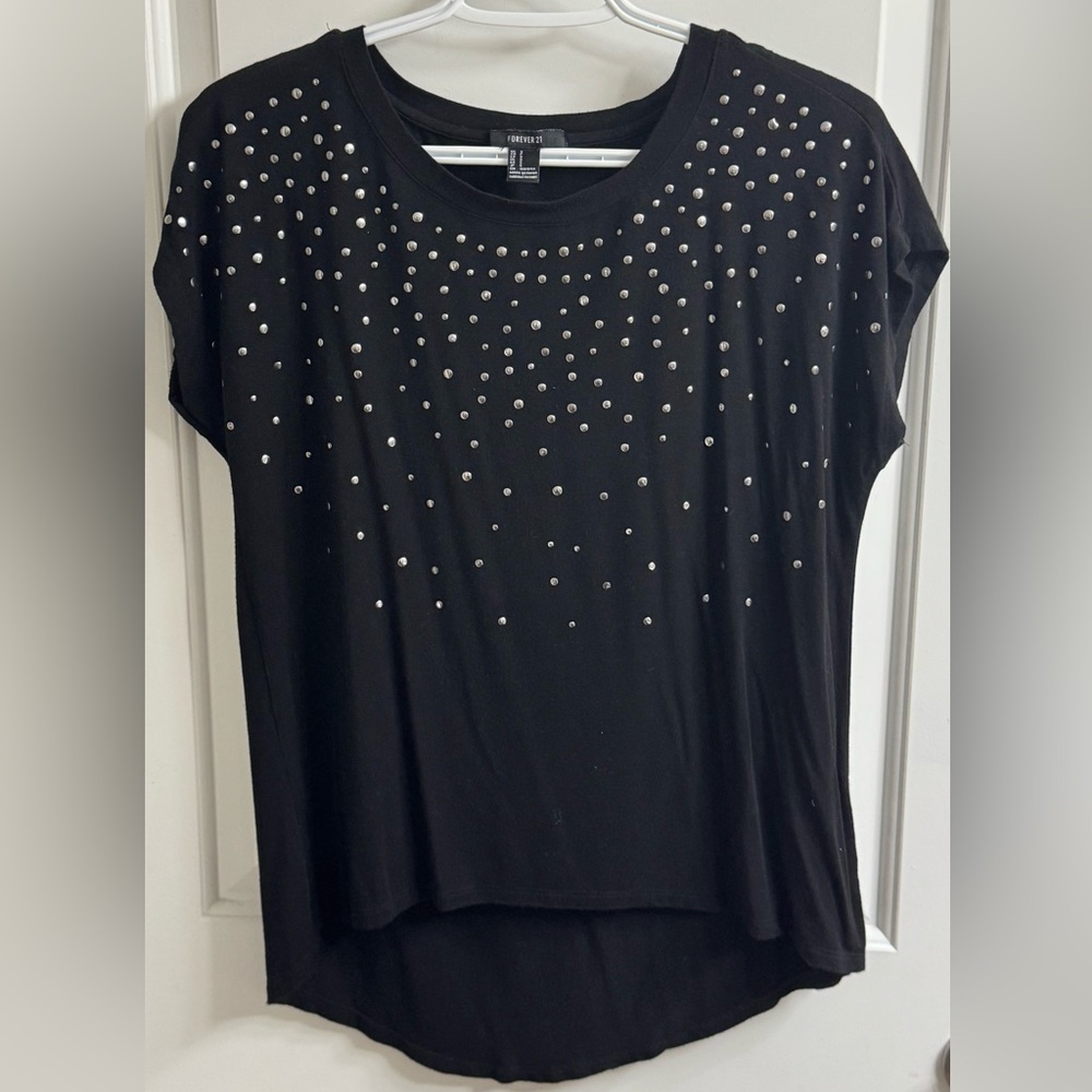 Forever 21 Black Embellished Short Sleeve Tee